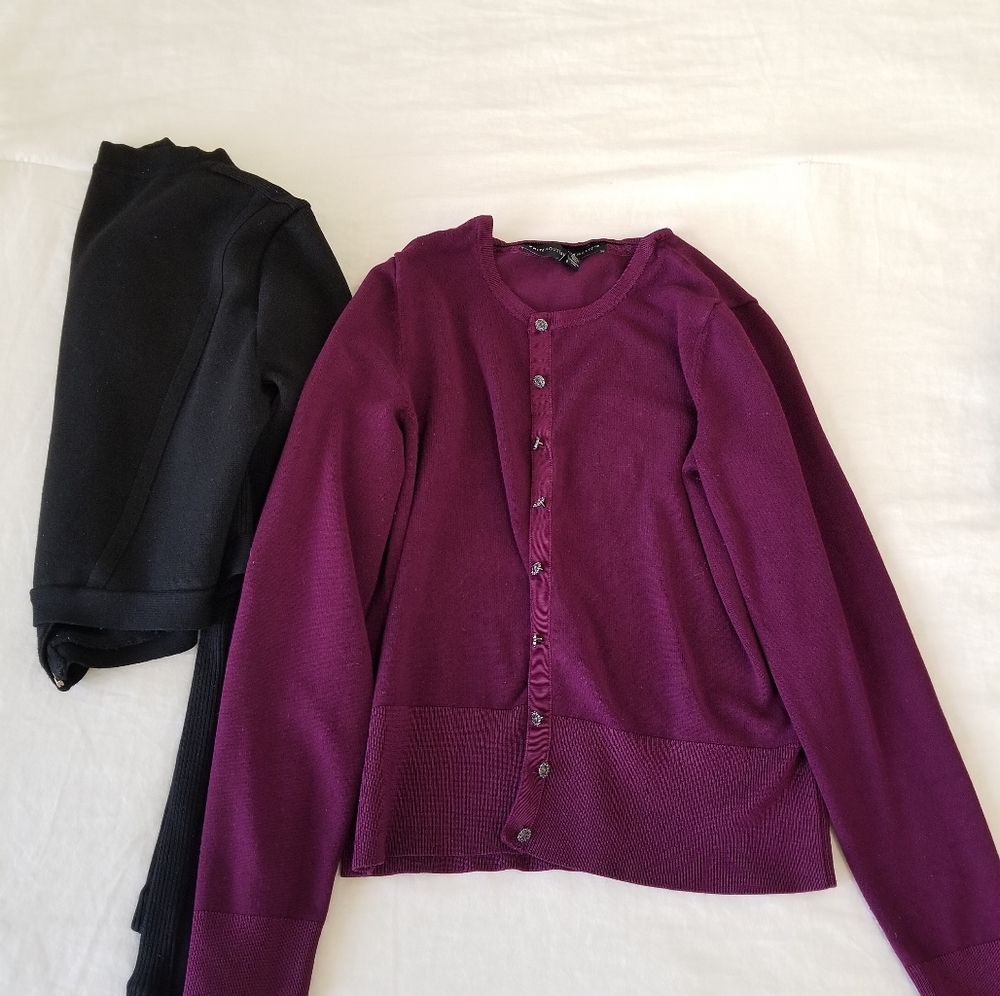 White House Black Market, Two cardigans, Black and purple, XS.